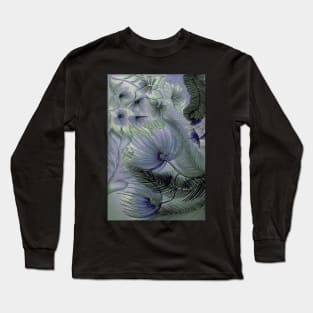 BLUE LAVENDER LARGE FLORAL TRIFFIDS PALMS FERNS TROPICAL FLOWERS Long Sleeve T-Shirt
